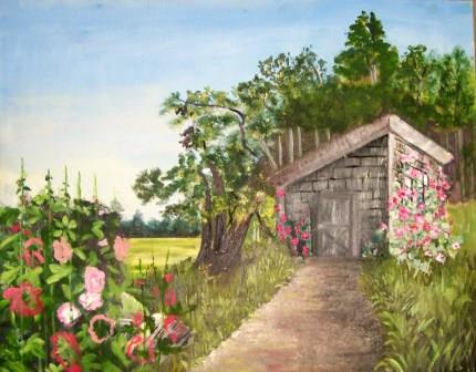 Painting of Rabbit House on High Meadows Farm
