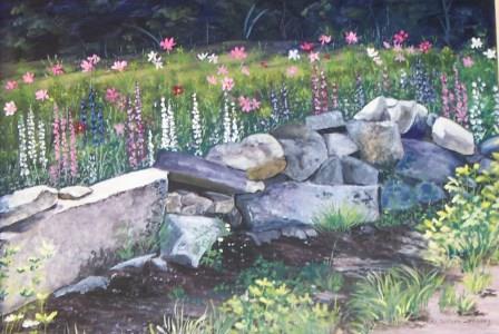 Rock Wall with Wild Flowers